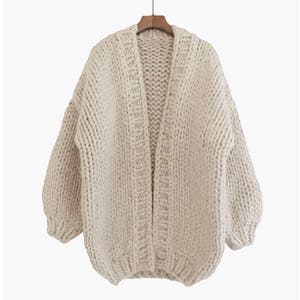 Hand knit oversize woman sweater chunky slouchy wool cardigan