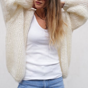 Mohair Wool Cardigan, Chunky Knit Cardigan, Slouchy Fluffy Cardigan, Women Oversized Cardigan