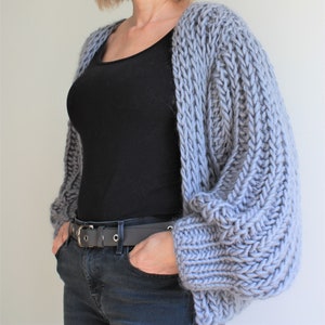 Knitting Pattern, Chunky Cardigan, Oversized Cardigan, Fisherman Rib Cardigan, Chunky Knit Sweater, Bulky Knit Bomber, Balloon Sleeves