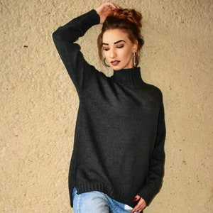 Alpaca wool 100%.handmade turtleneck pullover, nigh collar organic unisex jumper, alpaca sweater, knit pullover, alpaca sweater oversize